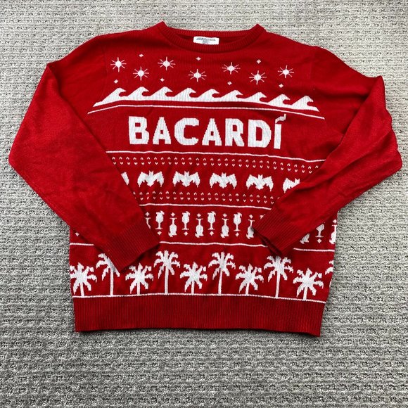 Ugly Christmas Sweater Knit Unisex One Size Fits Most Red Bacardi Fits Men M-L - Picture 1 of 8